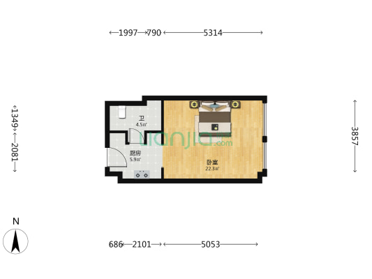 两岸首座 1室0厅1卫 57平方