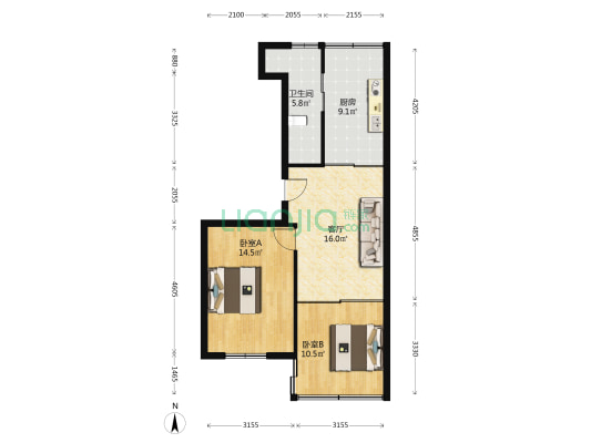 建设路4号 2室1厅1卫 64平方