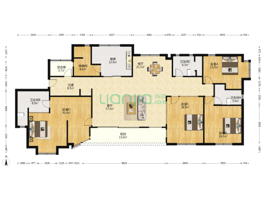 居礼苑(公寓) 4室2厅3卫 236平方
