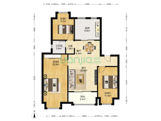 缇香郡 3室2厅1卫 101平方