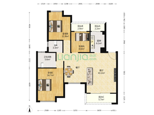 未来方舟H7组团 3室1厅2卫 123平方
