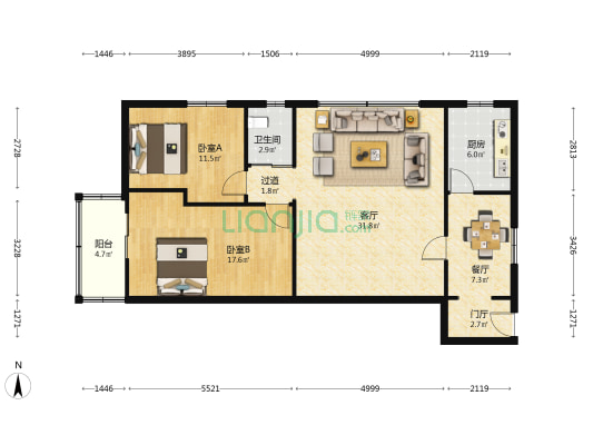 南方电信大院 2室2厅1卫 105平方