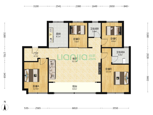 济高绿城春月锦庐 4室1厅2卫 142平方