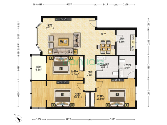 文明东街41号 3室1厅2卫 132平方
