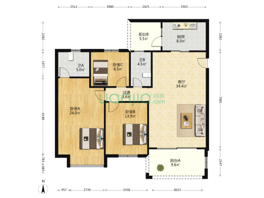 均安碧桂园 3室1厅2卫 128平方