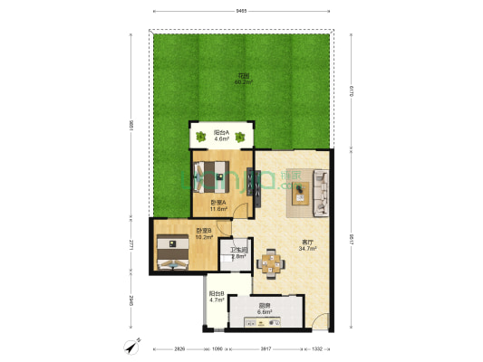 恋日家园G区 2室1厅1卫 82平方