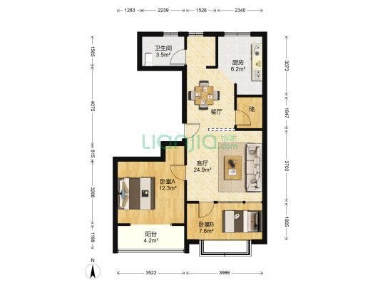 建德国际公寓 2室1厅1卫 88平方