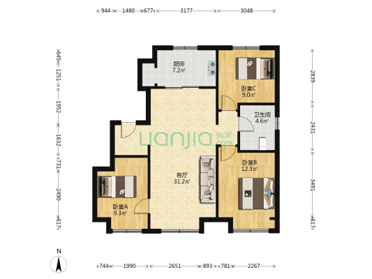 招商学府1872 3室1厅1卫 97平方