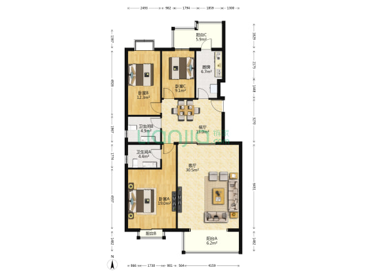 雪芳里 3室2厅2卫 153平方