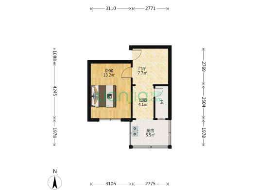 工商银行宿舍（彭后街） 1室0厅1卫 36平方