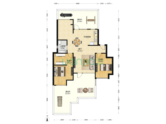 锦天天悦华府 2室1厅1卫 89平方