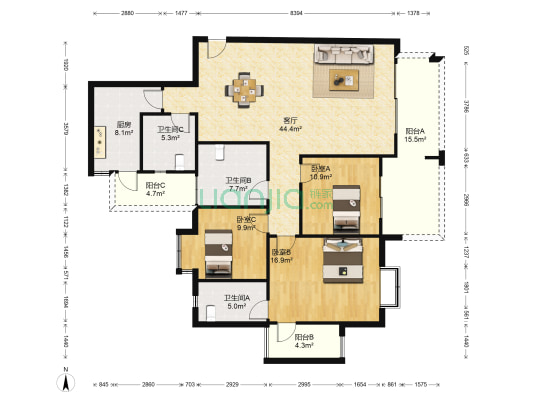 康桥品上 3室1厅3卫 138平方