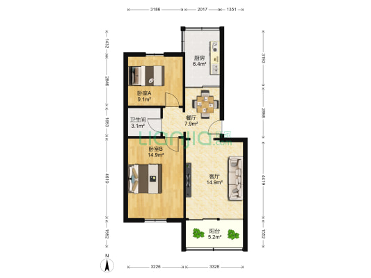 电力小区（嘉峪关南路） 2室2厅1卫 64平方