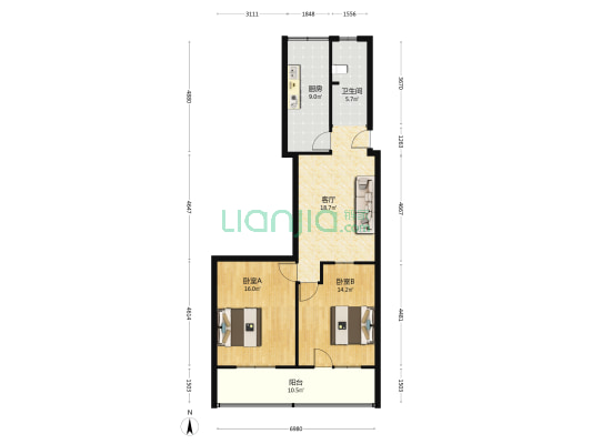 通州中专宿舍楼 2室1厅1卫 73平方