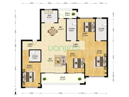 巨成璟湖湾 4室2厅3卫 173平方