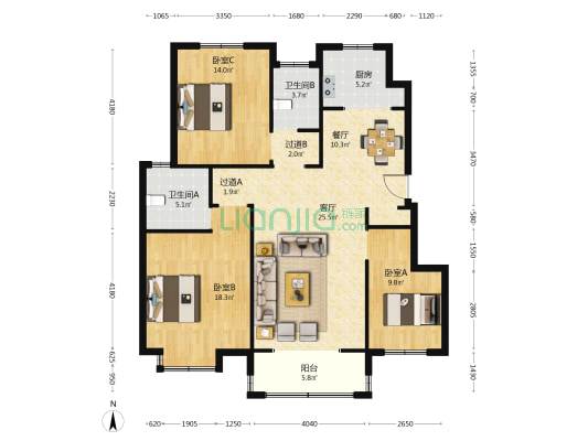 淮源雅居 3室2厅2卫 120平方
