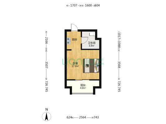 美里达公寓 1室0厅1卫 40平方