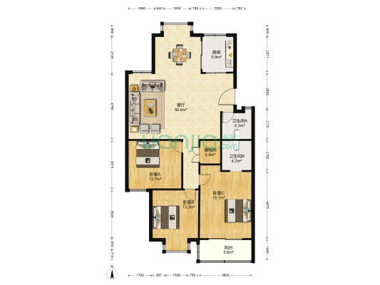 和兴家园 3室1厅2卫 135平方