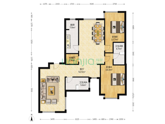 龙湾情怀 2室1厅2卫 152平方