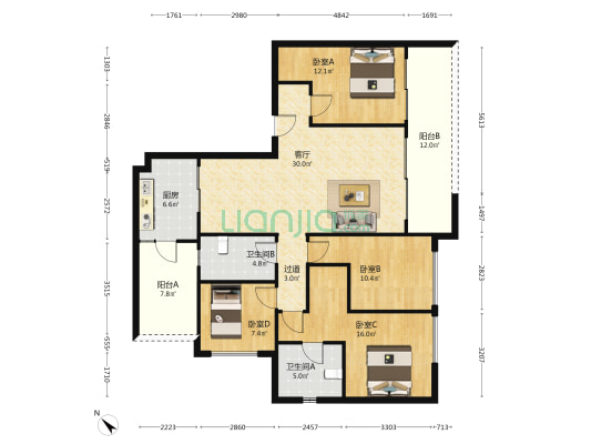 滨江领樾 4室1厅2卫 126平方