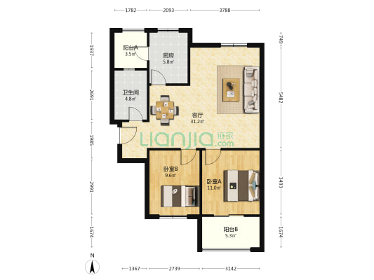 余华岭佳园 2室1厅1卫 97平方