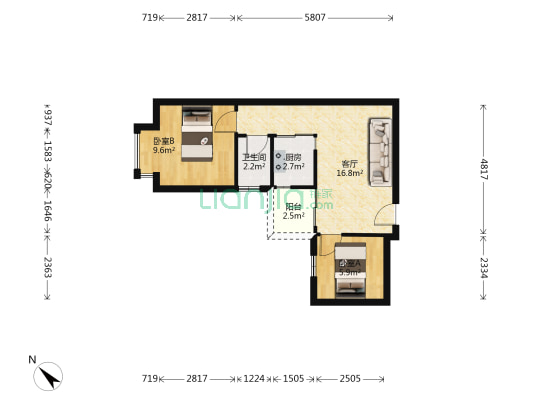 联冠广场 2室1厅1卫 57平方