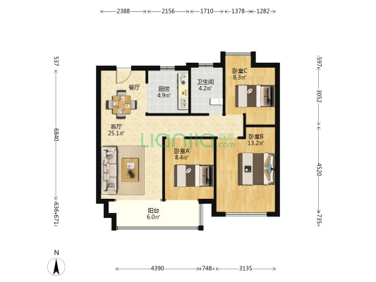 新城琅樾府 3室1厅1卫 101平方