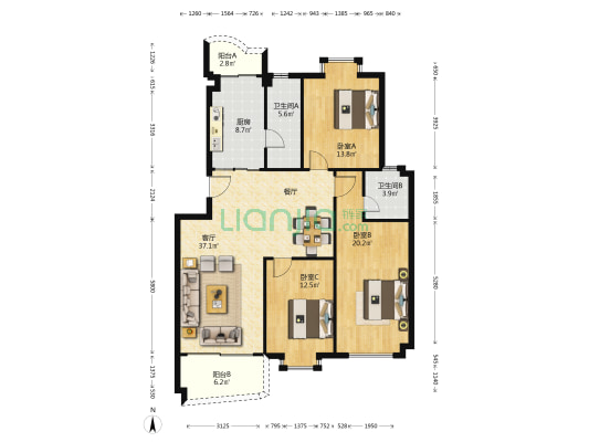 乐富居教师楼 3室1厅2卫 133平方