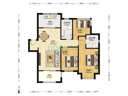 融创运河壹号府二期 3室1厅2卫 107平方