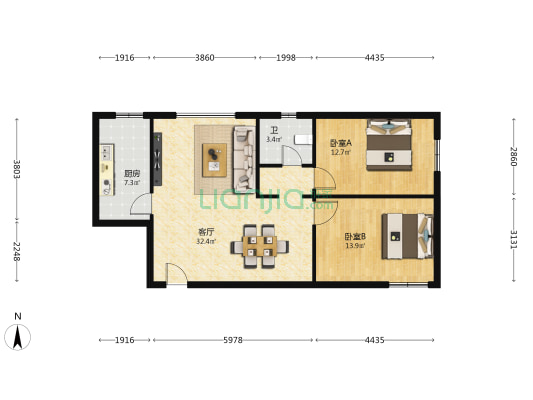 益通筑梦时代广场 2室1厅1卫 105平方