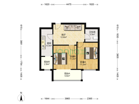 城市之光 2室1厅1卫 61平方