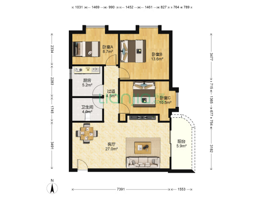 南兴花园(天河区) 3室1厅1卫 93平方