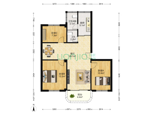 元盛兴苑 3室1厅2卫 88平方