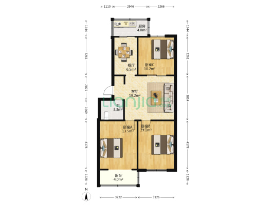 汾苑巷区政府宿舍 3室2厅1卫 86平方