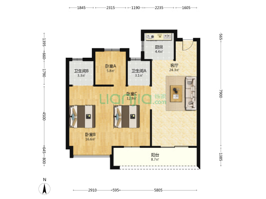 新宏地大诚万象风华 3室1厅2卫 101平方