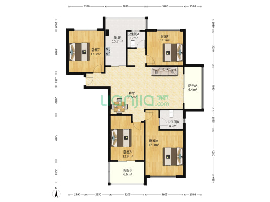 长安人家 4室1厅2卫 150平方