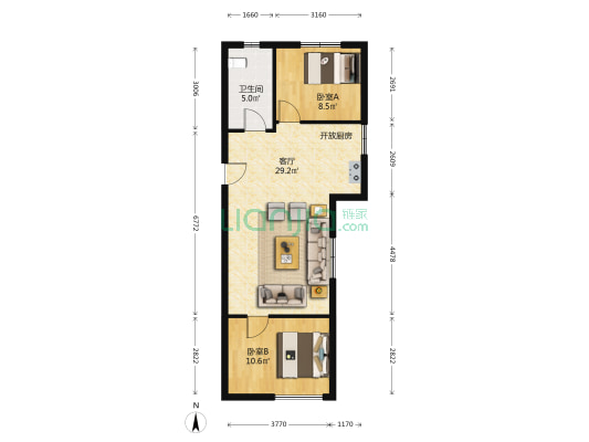 津台国际 2室1厅1卫 85平方