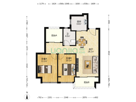 建发御璟湾 2室1厅1卫 88平方