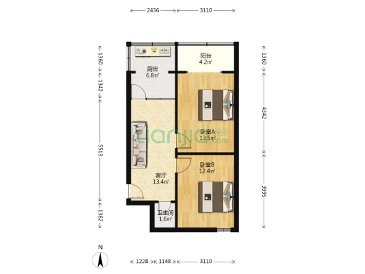 刁家村小区 2室1厅1卫 63平方