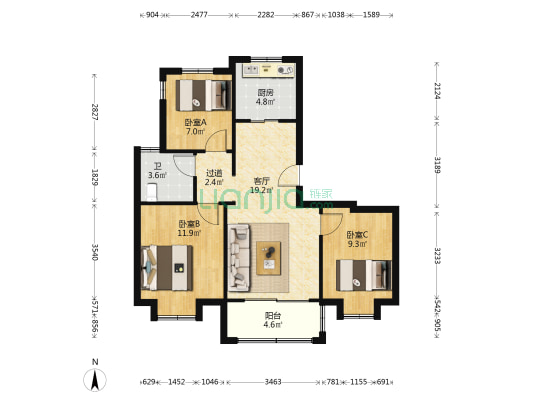 鲁能硅谷公馆 3室1厅1卫 88平方