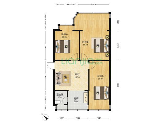 金马大院 3室1厅1卫 82平方