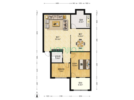 怡美家园 1室2厅1卫 103平方