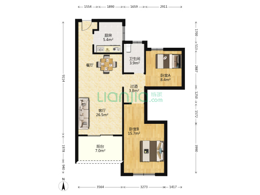 路劲·横山郡 2室1厅1卫 88平方