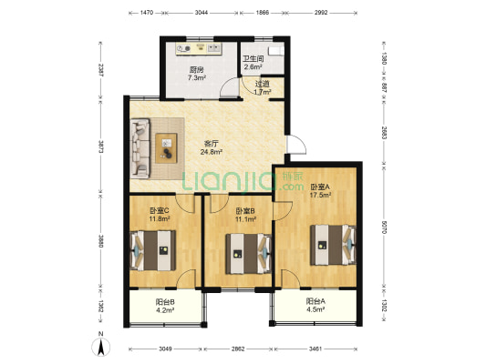 建设小区 3室1厅1卫 97平方