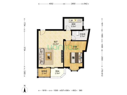 杏花苑 1室1厅1卫 61平方