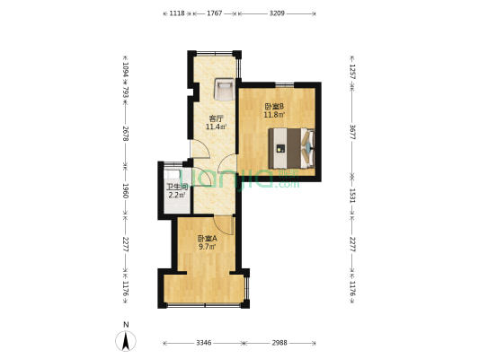 西小区社区 2室1厅1卫 44平方