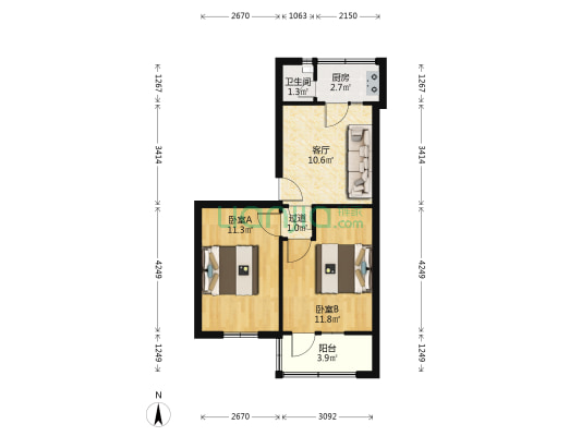 环南巷3号 2室1厅1卫 55平方
