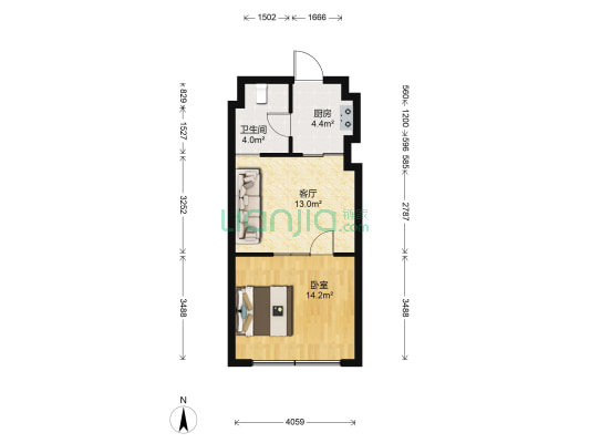白洋湾财富湾商务广场 1室1厅1卫 50平方