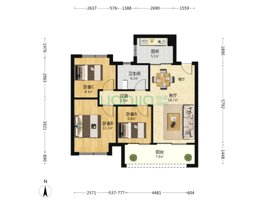 大华公园城市 3室1厅1卫 89平方