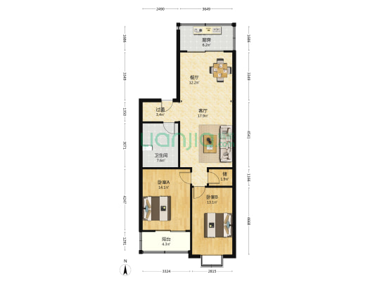 中益园 2室2厅1卫 104平方